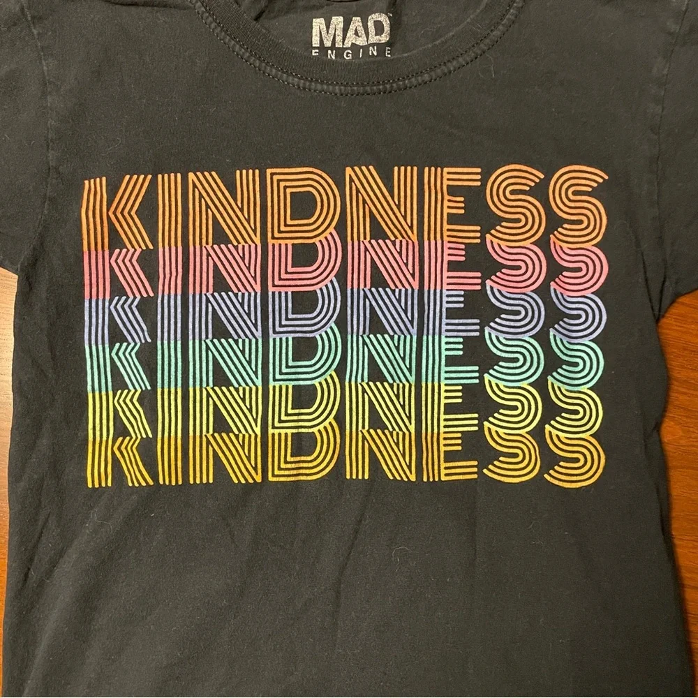 MAD Engine Black 'Kindness' Kids short sleeve T-Shirt size extra small unisex